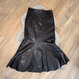 VINTAGE Danier Brown Leather Midi Skirt Flare Hem 🇨🇦Made in Canada 🇨🇦